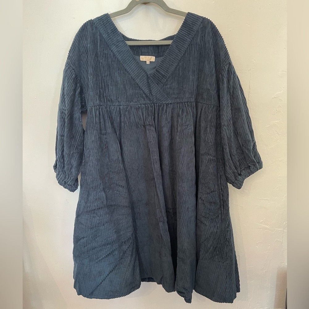 ByTimo Heavyweight Wide Wale Blue Corduroy Swing Dress Babydoll Large